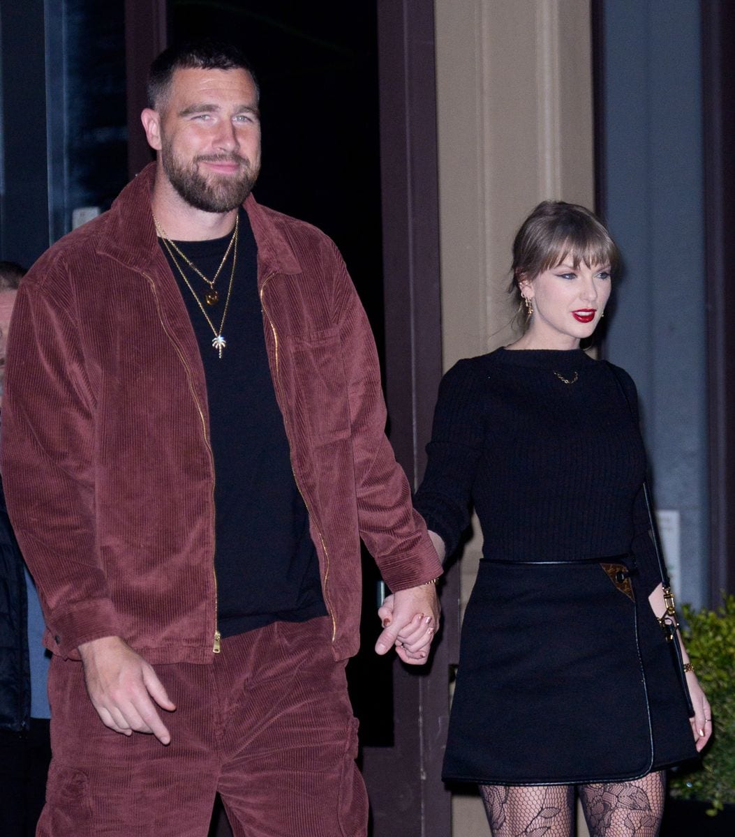 NEW YORK, NY - NOVEMBER 7: Travis Kelce and Taylor Swift are seen on November 7, 2025 in New York City.  (Photo by XNY/Star Max/GC Images )