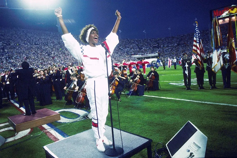 Whitney Houston at 1991 Super Bowl Michael Zagaris/Getty