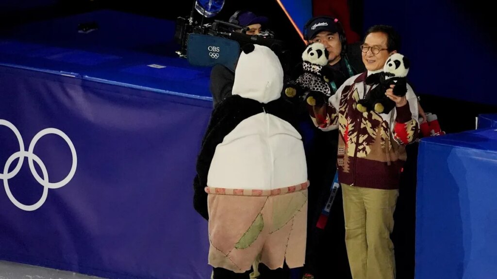 Jackie Chan greets 'Kung Fu Panda' skater at figure skating gala