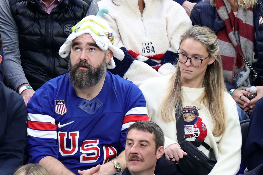 Jason and Kylie Kelce at the Men's Semifinals Playoff match between the United States and Slovakia