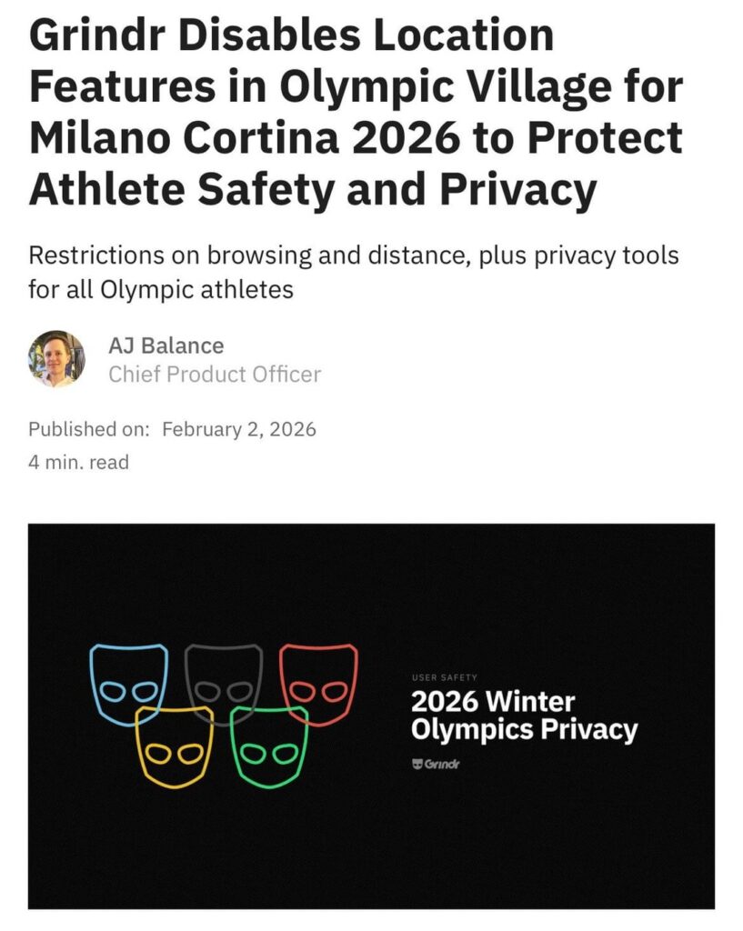 Grindr Disables Location Features in Olympic Village for Milano Cortina 2026 to Protect Athlete Safety and Privacy