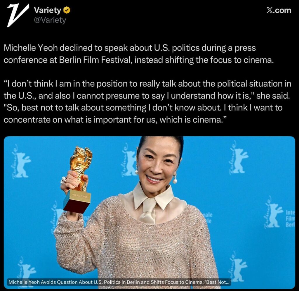 Michelle Yeoh when asked if she had any comment as an international actress on current state of U.S