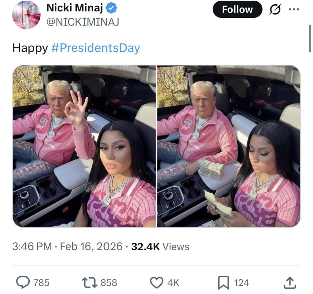 Nicki posts AI photo of herself and Trump