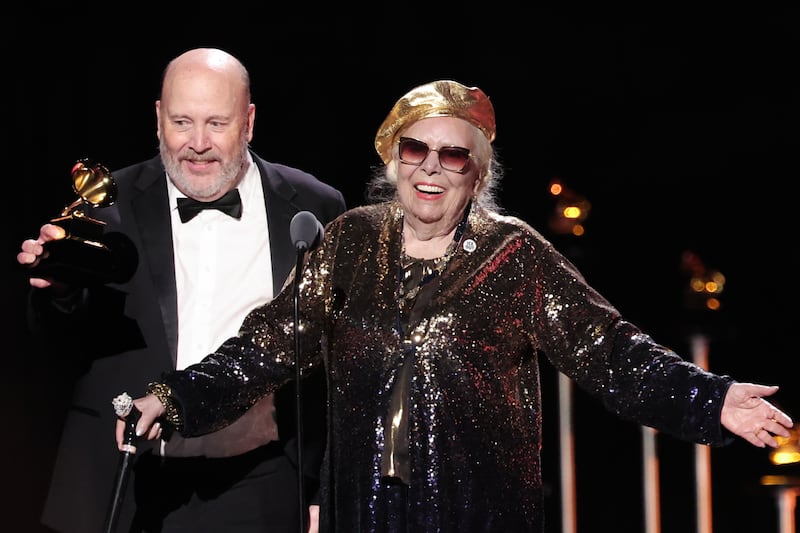 Patrick Milligan and Joni Mitchell accept the Best Historical Album award at the 68th GRAMMY Awards 2026