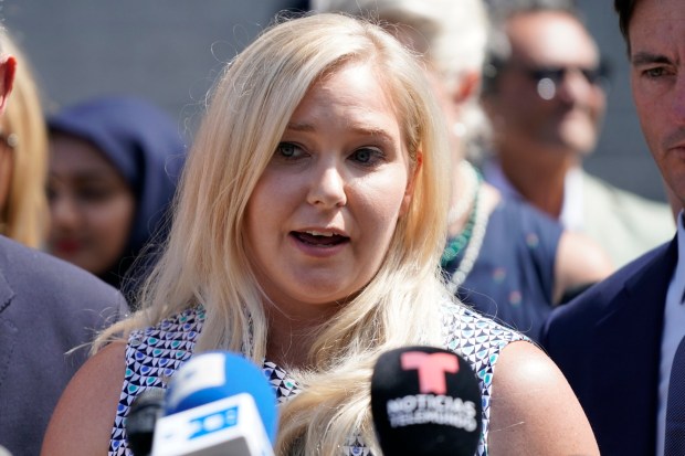 Virginia Roberts Giuffre speaks at a press conference following a hearing where Jeffrey Epstein victims made statements at Manhattan Federal Court Tuesday, August 27, 2019 in Manhattan, New York. (Barry Williams for New York Daily News)