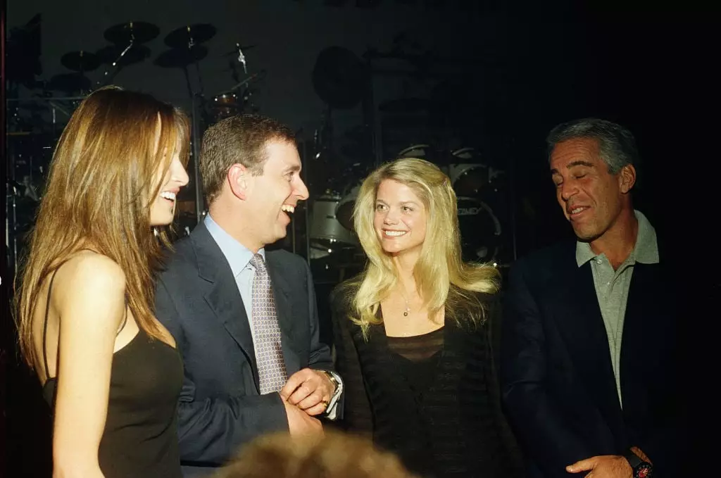 Melania Trump, Prince Andrew, Gwendolyn Beck and Jeffrey Epstein seen in 2000 (Davidoff Studios/Getty Images)