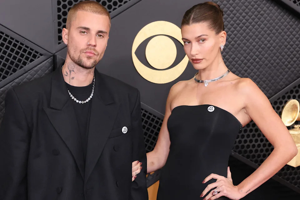 Justin Bieber and Hailey Bieber at the Grammy Awards. 