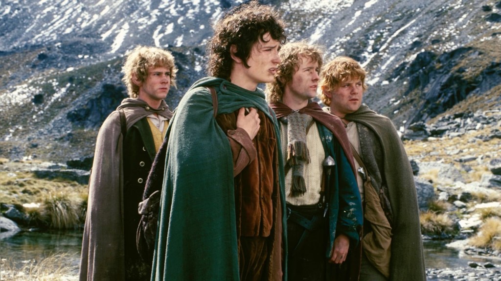 Merry, Frodo, Pippin, and Sam in The Lord of the Rings: The Fellowship of the Ring