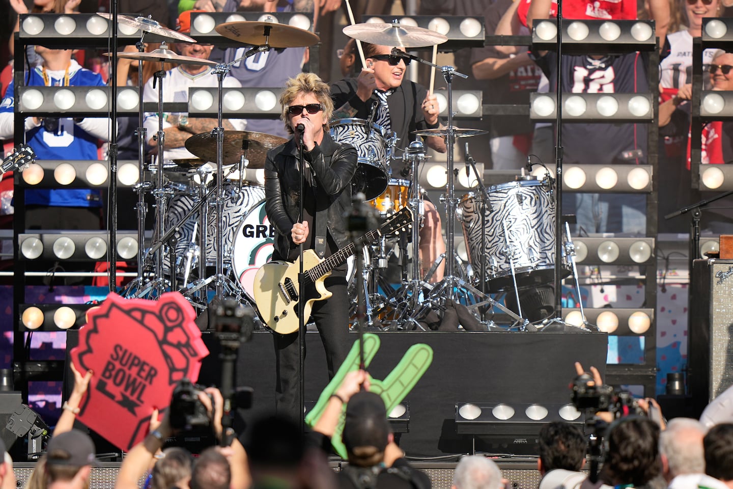 Green Day performed on Sunday at Super Bowl LX.