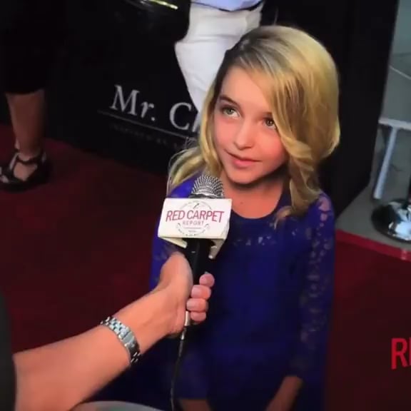 10-year-old McKenna Grace’s reaction when interviewed on the red carpet for the premiere of her movie Mr Church and asked what she was doing on set