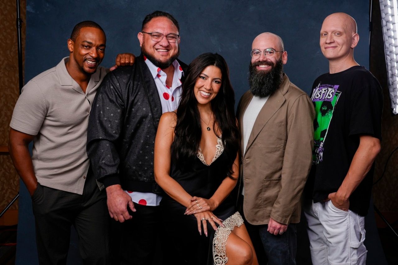 Anthony Mackie, from left, Samoa Joe, Stephanie Beatriz, Michael Jonathan Smith, and Anthony Carrigan