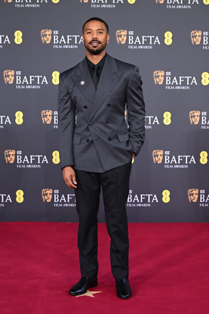 Michael B. Jordan attends the EE BAFTA Film Awards 2026, Prada, 2026 BAFTA Film Awards, BAFTAs red carpet, Kate Hudson, Kerry Washington, Carey Mulligan, Michael B. Jordan, Paul Mescal, Sadie Sink, Akinola Davies Jr., Prada gown, Prada tuxedo, custom Prada, celebrity fashion, red carpet style 