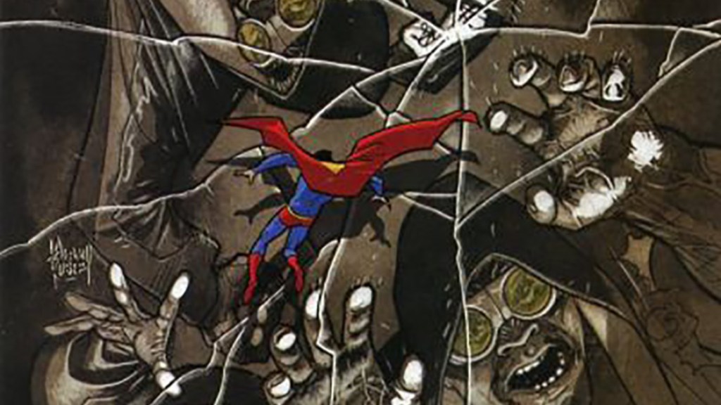 Superman floating in front of Zod, Ursa, and Non trying to break out of the Phantom Zone