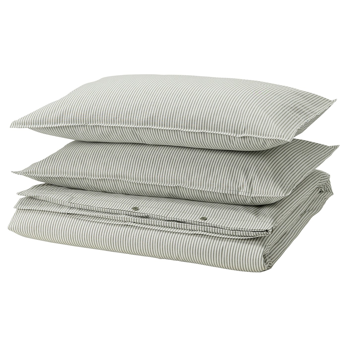 Solfibbla Duvet Cover and Pillowcase(s) - White Green/stripe Full/queen (double/queen)