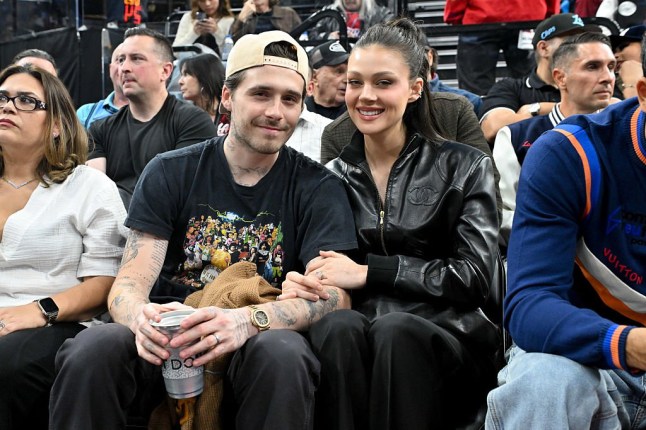 INGLEWOOD, CALIFORNIA - APRIL 24: Brooklyn Beckham (L) and Nicola Peltz attend a basketball game between the Los Angeles Clippers and the Denver Nuggets at Intuit Dome on April 24, 2025 in Inglewood, California. NOTE TO USER: User expressly acknowledges and agrees that, by downloading and or using this photograph, User is consenting to the terms and conditions of the Getty Images License Agreement. (Photo by Allen Berezovsky/Getty Images)