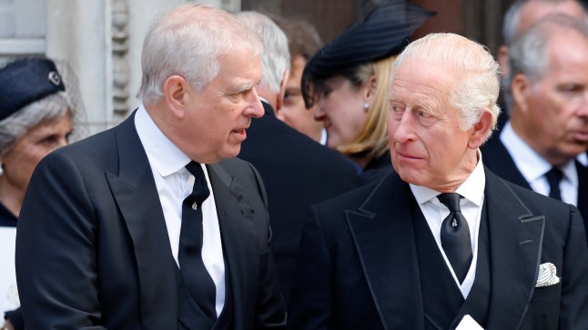 LONDON, UNITED KINGDOM - SEPTEMBER 16: (EMBARGOED FOR PUBLICATION IN UK NEWSPAPERS UNTIL 24 HOURS AFTER CREATE DATE AND TIME) Prince Andrew, Duke of York and King Charles III attend Katharine, Duchess of Kent's Requiem Mass service at Westminster Cathedral on September 16, 2025 in London, England. Katharine, Duchess of Kent was married to Prince Edward, Duke of Kent, a first cousin of Queen Elizabeth II. She died on September 4 at the age of 92 at Kensington Palace surrounded by her family. Having converted to Catholicism in 1994, her funeral takes place at Westminster Cathedral and is the first Catholic funeral to be held for a member of the royal family in modern British history. Her Royal Highness will be laid to rest at the Royal Burial Ground at Frogmore, Windsor. (Photo by Max Mumby/Indigo/Getty Images)