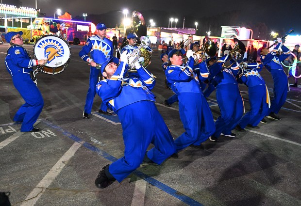 The San Jose State University marching band welcomes visitors to Shaq's Funhouse at the Cow Palace in Daly City on Friday, Feb. 6, 2026. (Chris Riley/Times-Herald)