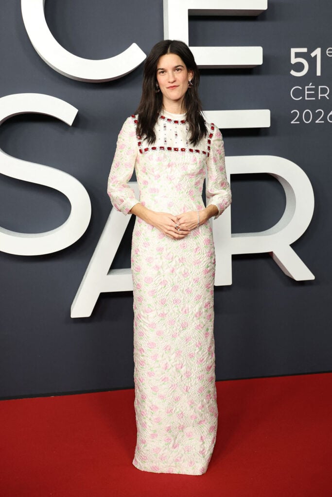 Suzanne Lindon César Awards 2026, Miu Miu Spring 2026 dress, Miu Miu floral jacquard gown, Boucheron jewellery red carpet, French red carpet fashion 2026