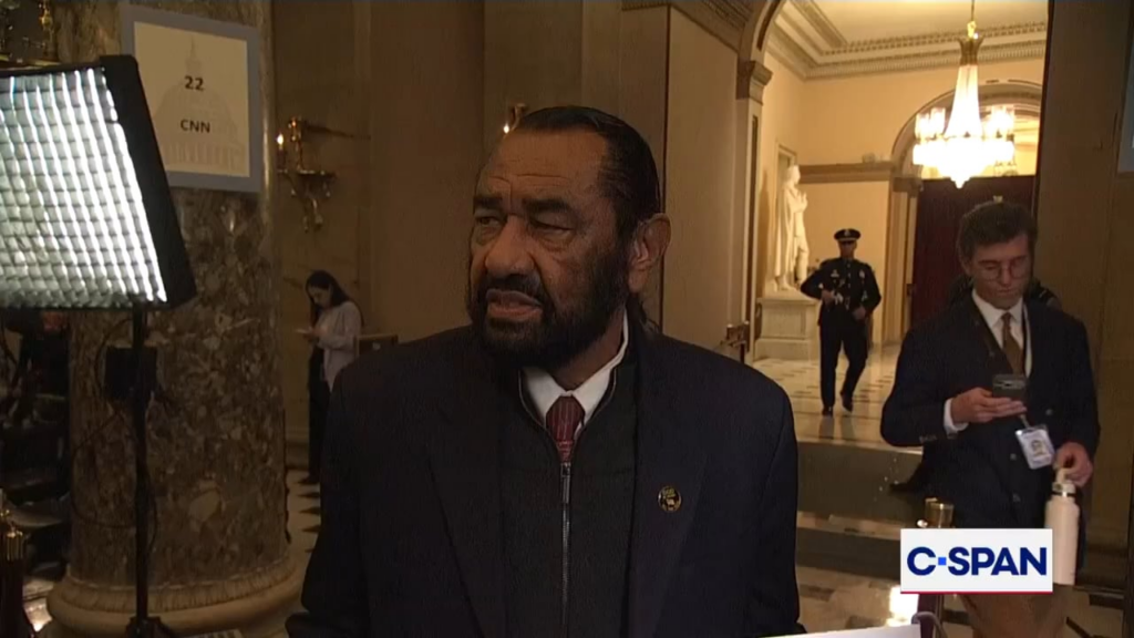 Rep. Al Green speaks to the media following his removal from the State of the Union address:  "Tonight, I wanted him to have a person confront him and let him know what Black people aren't apes."