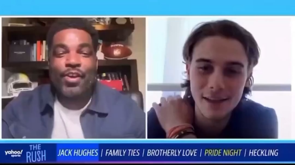 In this 2024 interview, Jack Hughes, who just scored the game-winning goal yesterday for the US Olympic hockey team against Canada, explains why it was important for him to embrace Pride Night when many other NHL players refused to do so