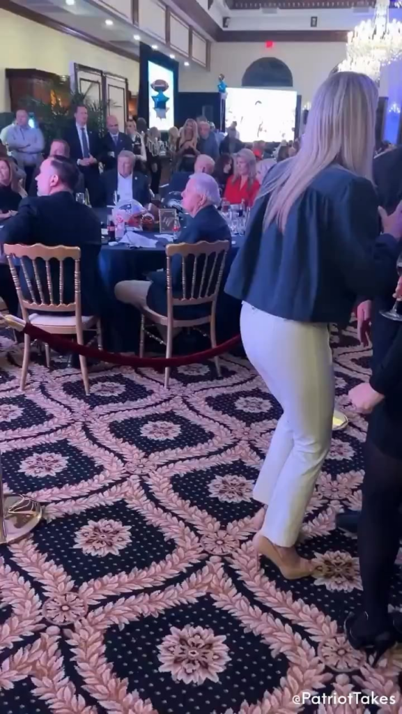 Footage from inside Trump’s golf club Super Bowl party reveals the Bad Bunny half time show played on the big screens.