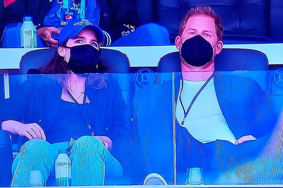 Princess Eugenie and Prince Harry at Super Bowl LVI in 2022 NBC