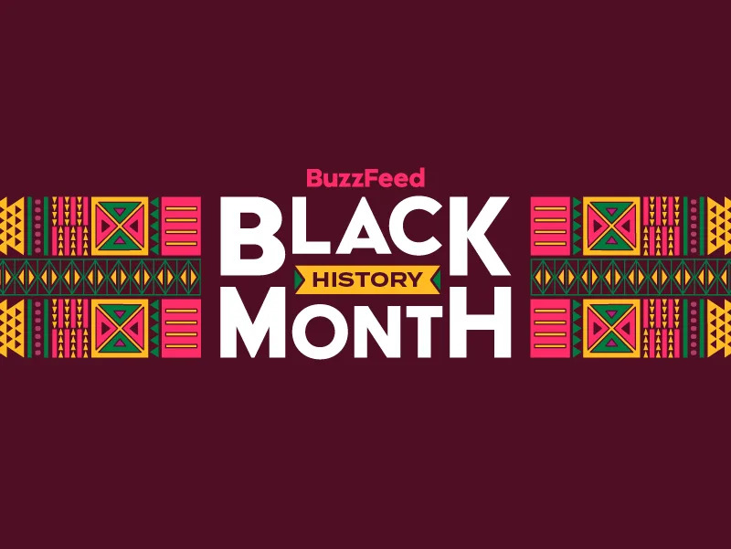 BuzzFeed Black History Month banner with African-inspired geometric patterns on each side