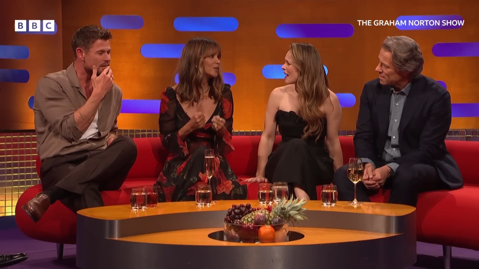 Chris Hemsworth and Halle Berry finally get to make confessions to Rachel McAdams, John Bishop didn't want to be left out