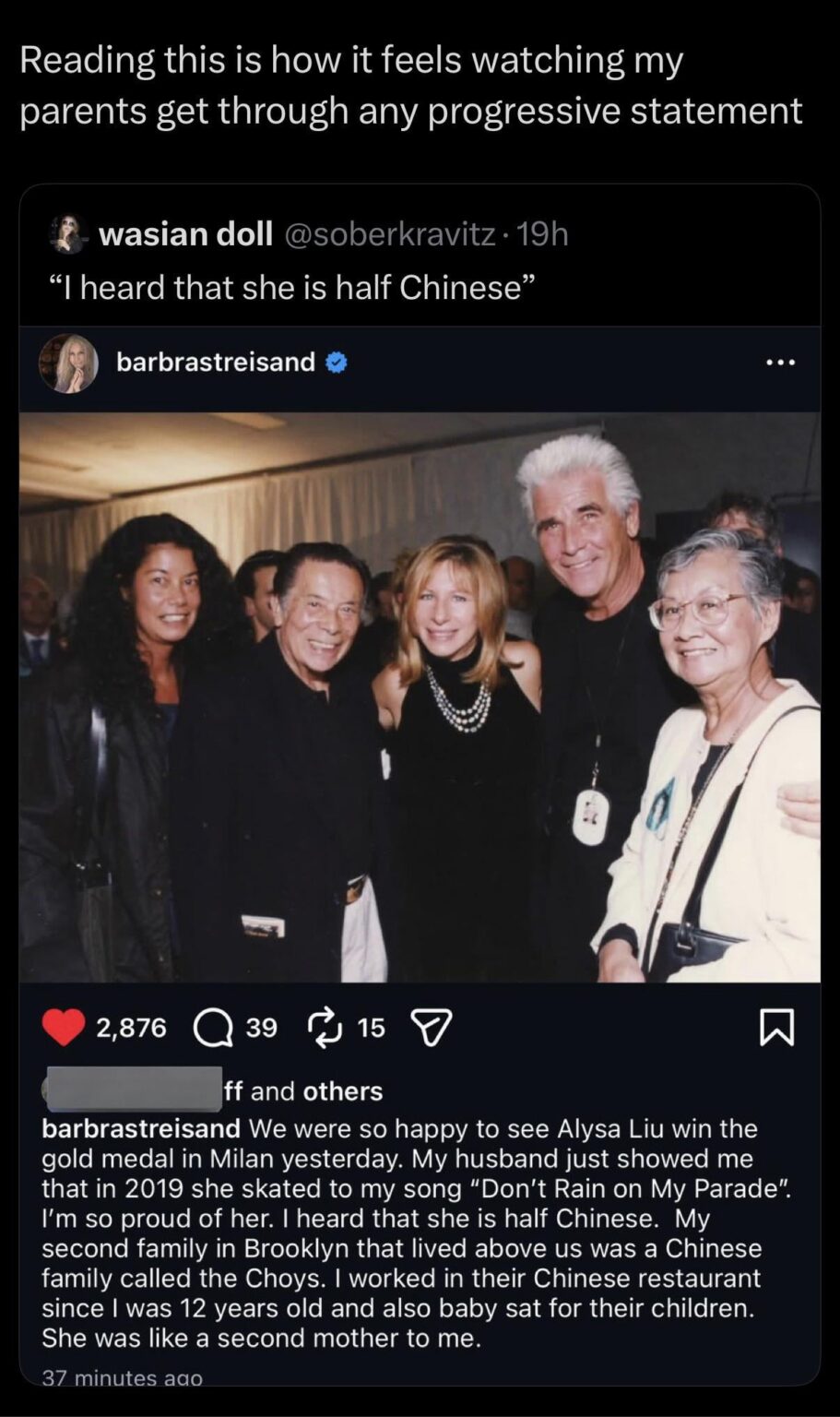 Barbra Streisand celebrates Alysa Liu’s gold medal 😭