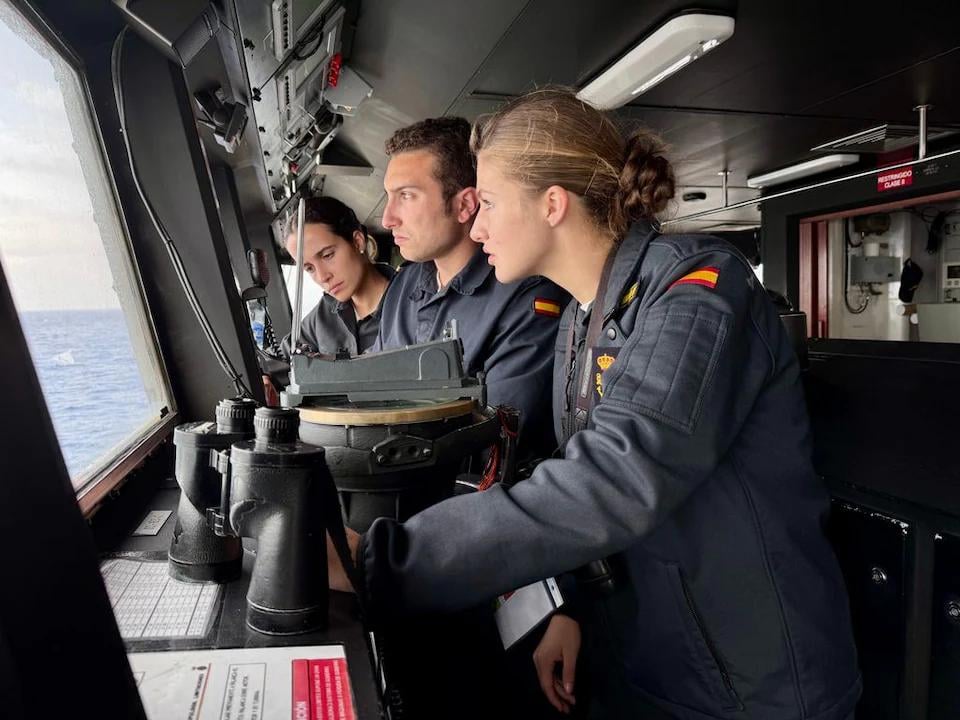 The Princess of Asturias on duty aboard the frigate Blas de Lezo (participated in exercise Sinkex-25 and the deployment of the Dédalo Expeditionary Combat Group). June - July 2025.