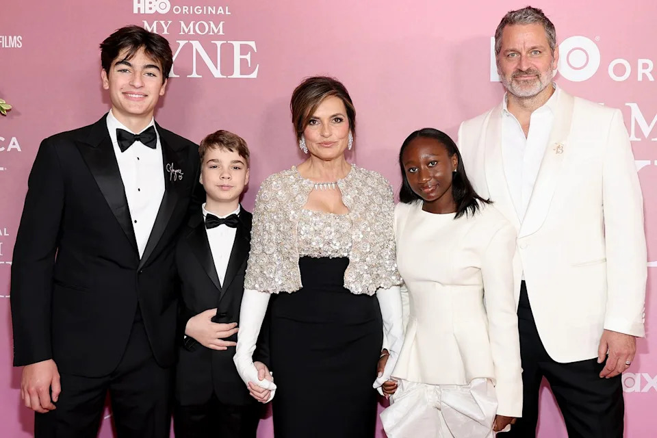 Mariska Hargitay and Peter Hermann attend the 'My Mom Jayne' premiere with kids August, Andrew and Amaya on June 13, 2025 Dimitrios Kambouris/Getty