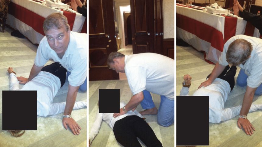 Newly released images from the US DOJ appear to show Andrew Mountbatten-Windsor – formerly Prince Andrew – on the floor with an unidentified person.