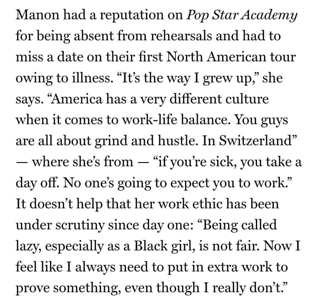 KATSEYE's Manon on her reputation as "the lazy one" in the group: "You guys are all about grind and hustle. In Switzerland if you’re sick, you take a day off. No one’s going to expect you to work.”