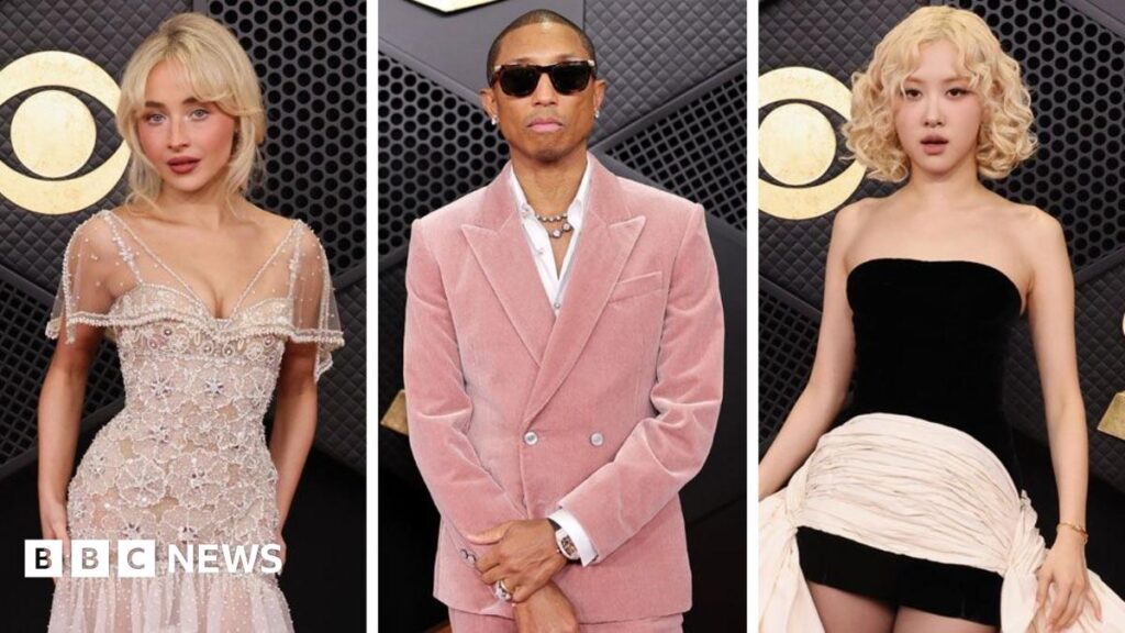 Stars hit red carpet at Grammy Awards show – BBC US singer and actress Sabrina Carpenter