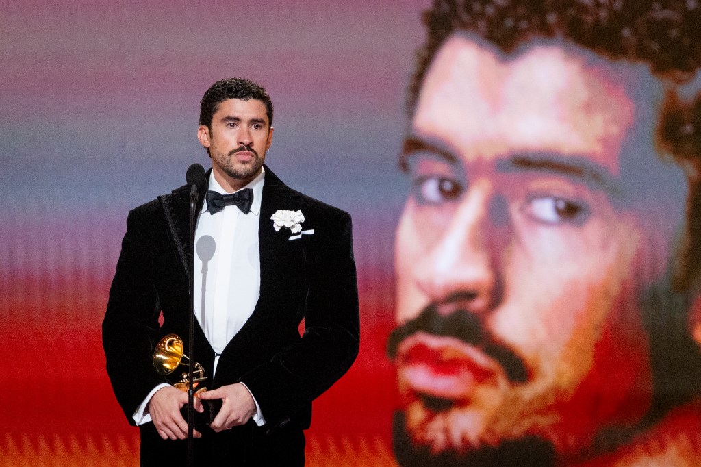 Bad Bunny accepts the Album of the Year award at the 68th GRAMMY Awards.
