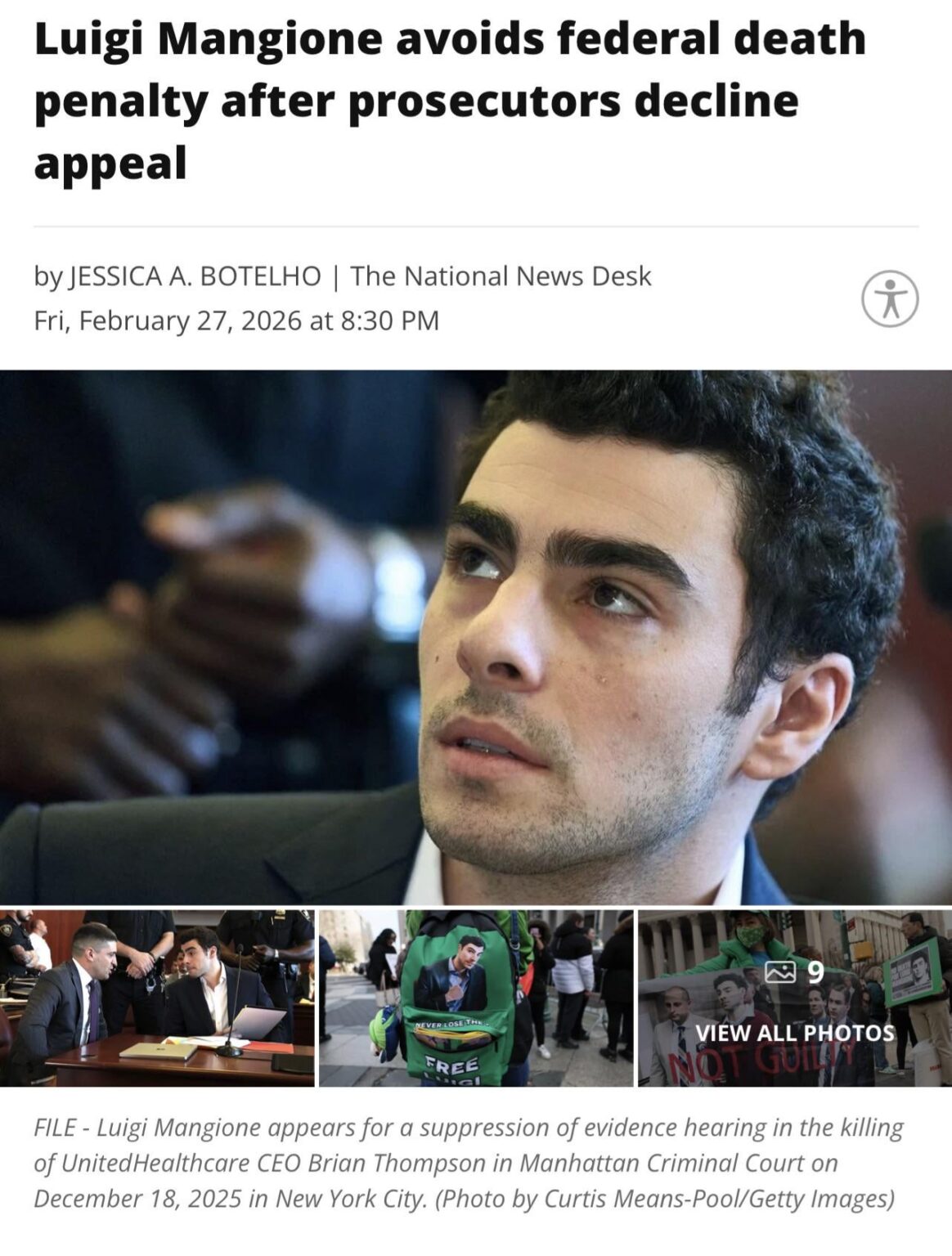 Luigi Mangione avoids federal death penalty after prosecutors decline appeal