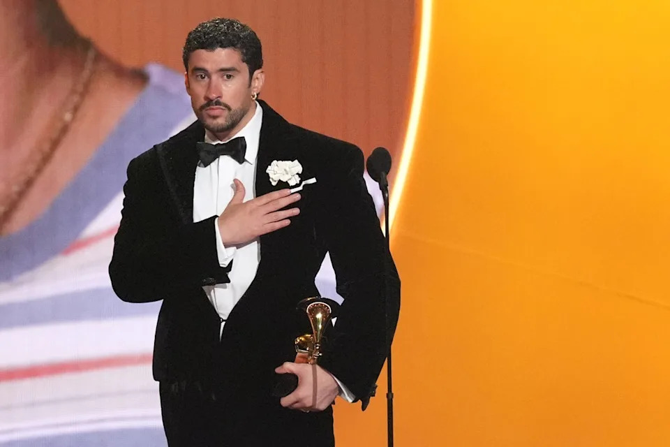 ‘I’m gonna say ICE OUT,’ Bad Bunny said in his acceptance speech (AP)