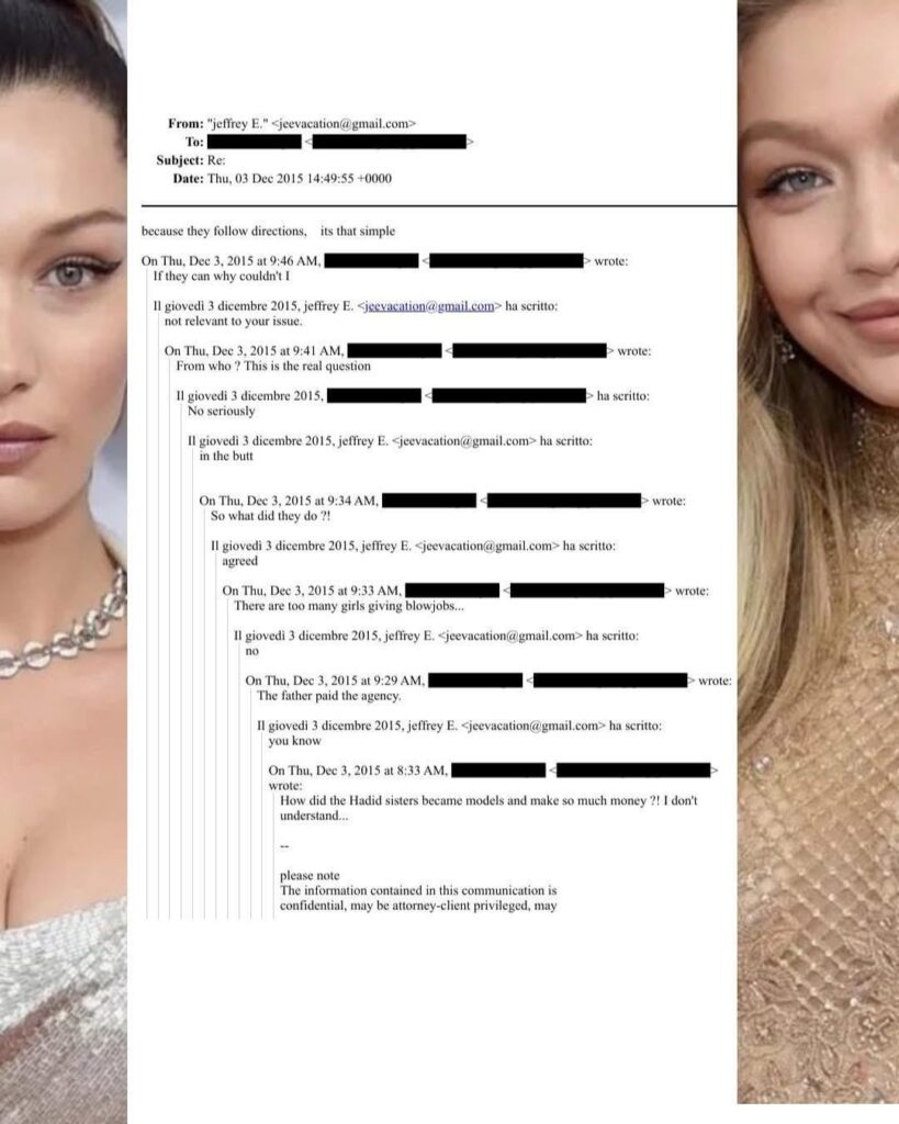 Disturbing Epstein emails revealed he spoke about Hadid sisters success