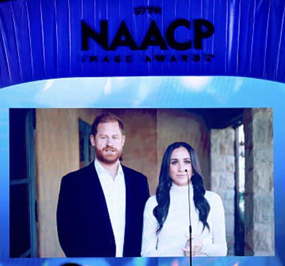 Harry and Meghan seen onscreen during the NAACP Image Awards Creative Honors last night Harry and Meghan seen onscreen during the NAACP Image Awards Creative Honors last night