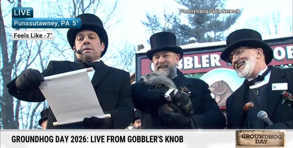 Punxsutawney Phil is said to have seen his shadow, predicting 6 more weeks of winter.