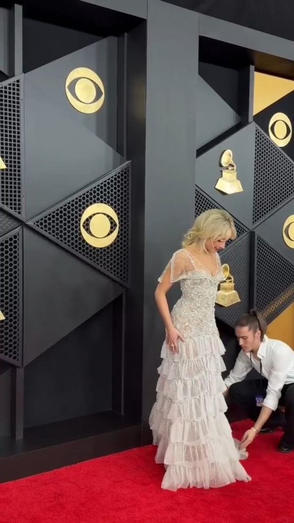Sabrina Carpenter jokes about it being quiet on the GRAMMYs red carpet “It is very quiet, right? She [Chappell Roan] whipped them into shape.”