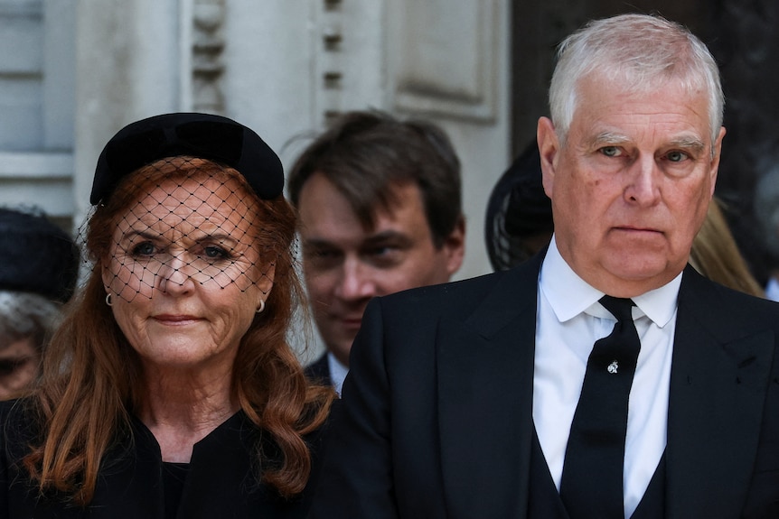 Sarah Ferguson and Andrew Mountbaten-Windsor look serious