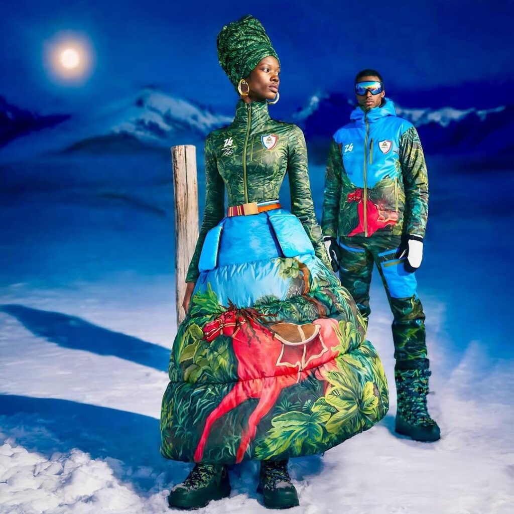 Haiti’s Winter Olympic uniforms by Italian-Haitian designer Stella Jean. The only hand painted uniforms at the games.