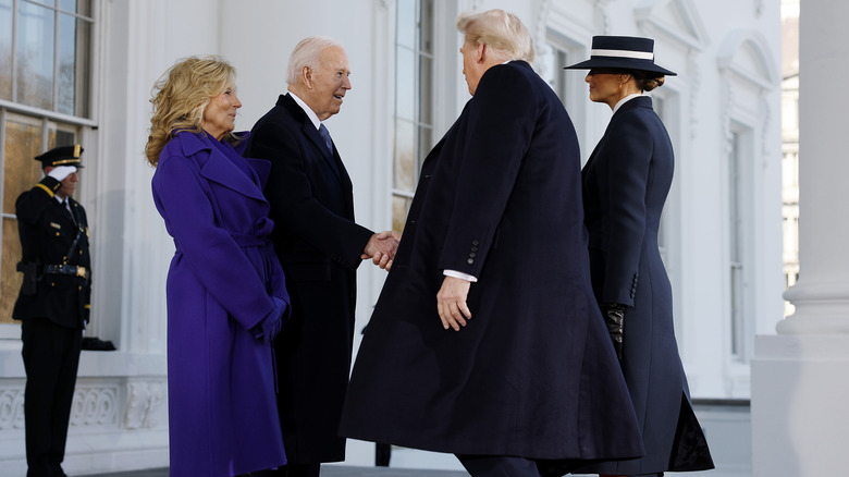 Donald Trump and Joe Biden with Melania Trump and Jill Biden in January 2025