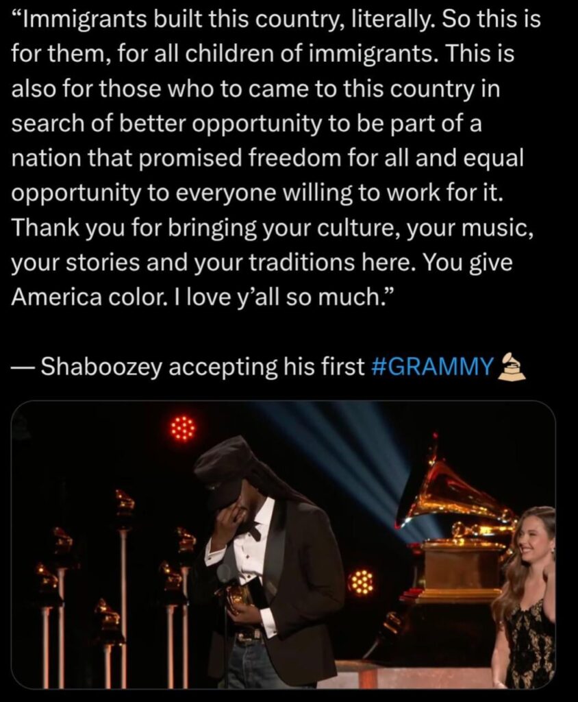 Shaboozey dedicates his award to immigrants as he wins his first ever Grammy
