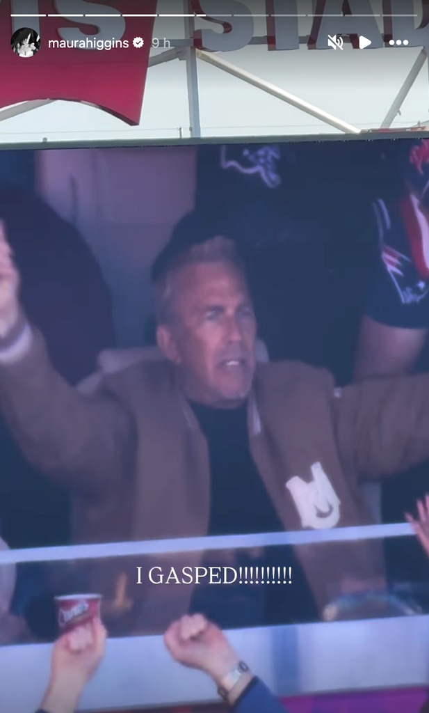 Maura Higgins reacts to Kevin Costner at the Super Bowl