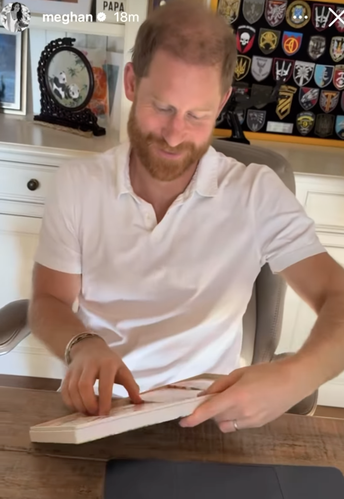 Meghan Markle shares video footage of Prince Harry in his home office