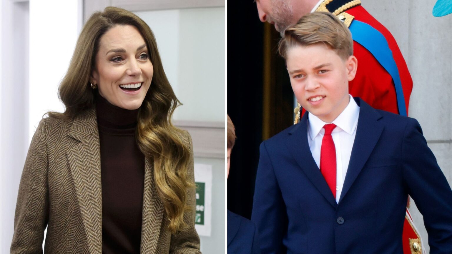A composite of a picture of Kate Middleton in 2026 and a picture of Prince George in 2025