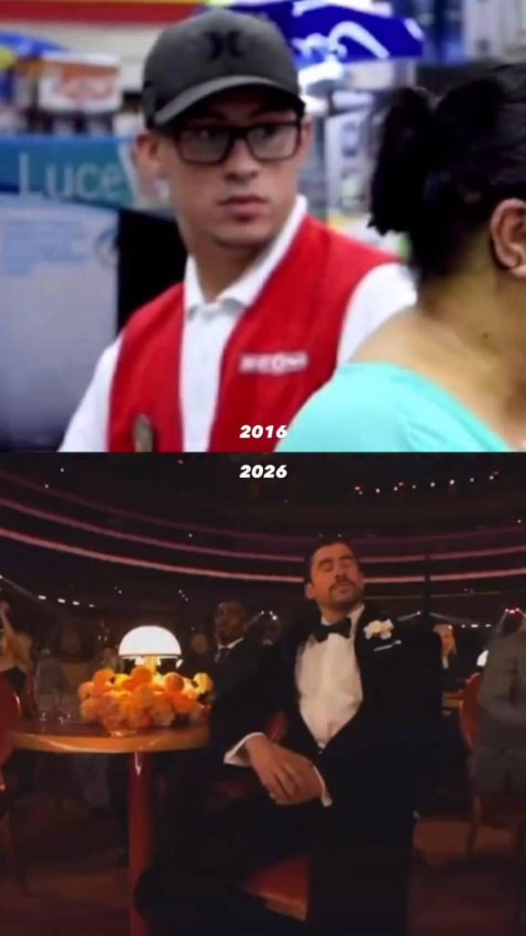 Bad Bunny used to work as a cashier 10 years ago in Vega Baja, Puerto Rico. Last week, he won "Album of the Year" at the Grammys and today he will headline the Super Bowl Halftime Show