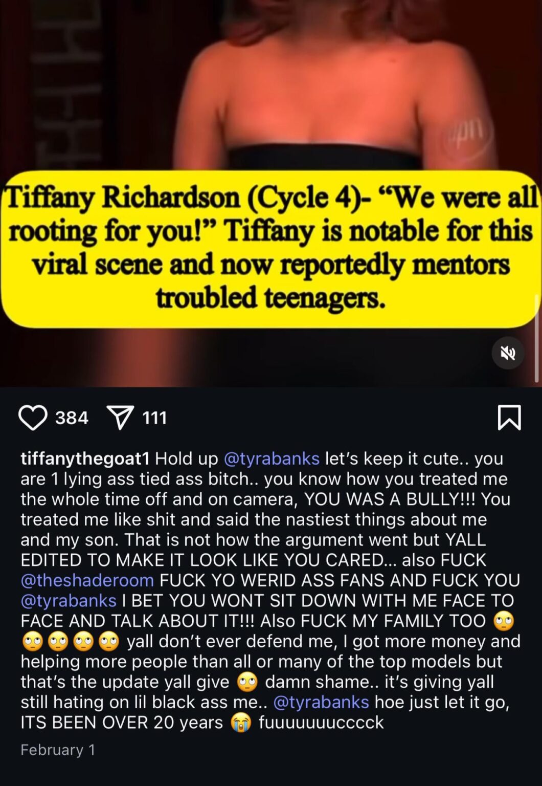 ANTM Cycle 4 contestant Tiffany Richardson, calls out Tyra Banks and documentary in Instagram post